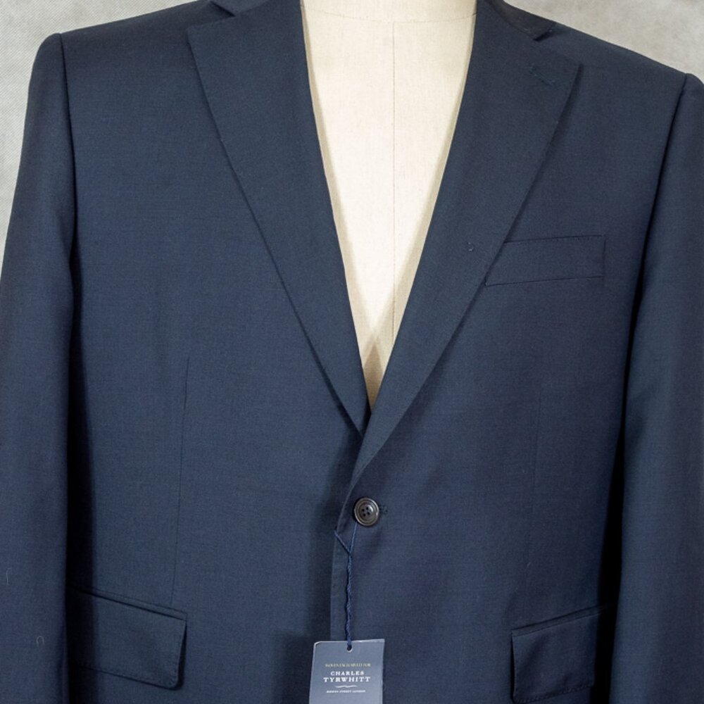 NWT $799 Charles Tyrwhitt Navy Blue Natural Stretch Wool 2Piece Suit 44S 36x30